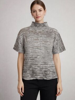 Vintage Grey textured high collar top minimalist modern stretch size small